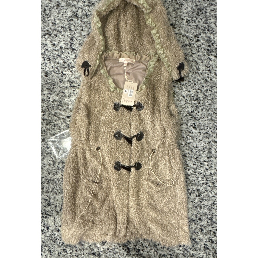 Pretty Angel Floral Womens Laced Collar Brown Tan Top Sheer Lined Linen Hoodie